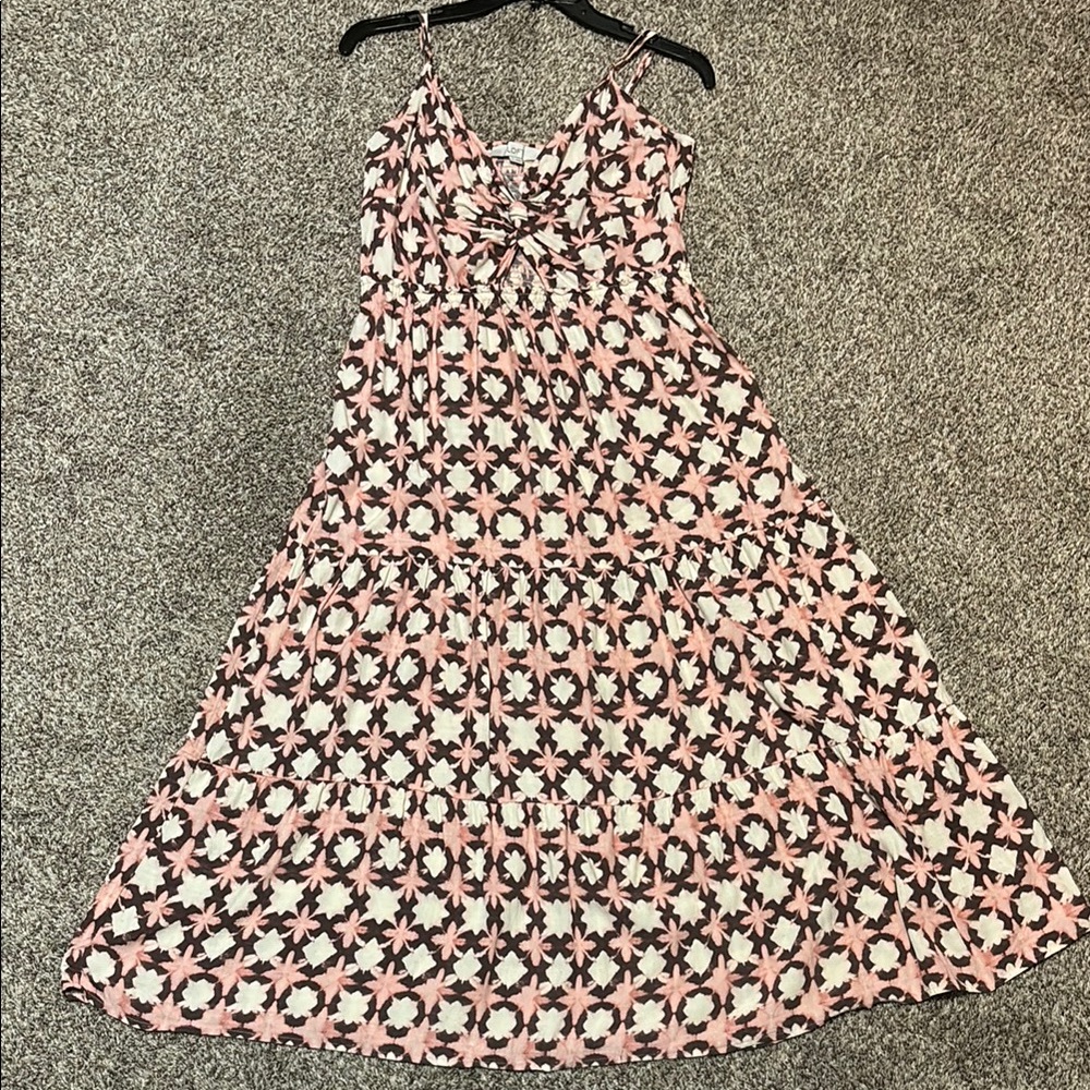 LOFT Pink, Brown and White Spaghetti Strap Maxi Dress